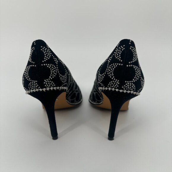Coach Waverly G5228 Black Suede Signature C Studded Pointed Toe Heels Women’s 9B - Picture 2 of 12